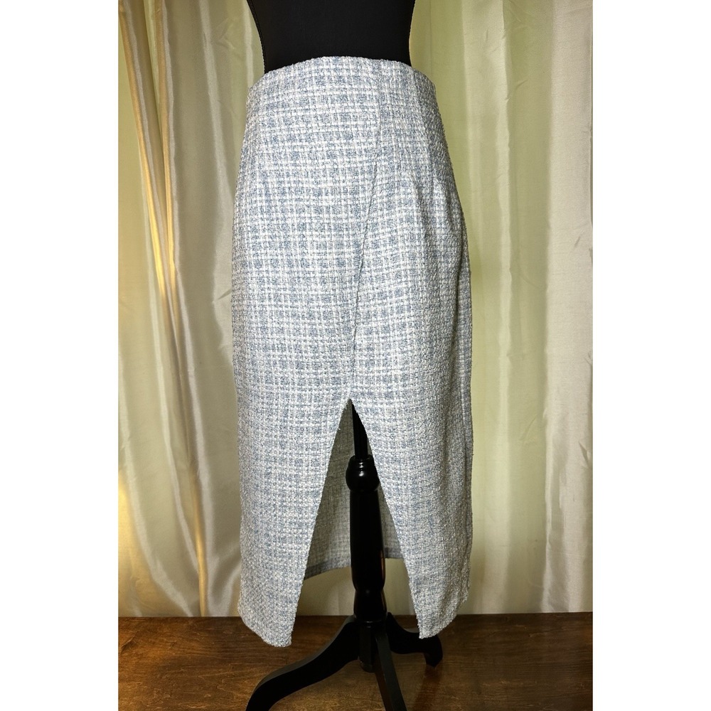 Zara Skirt Women's Size Large Blue White Gingham Midi Slit Skirt Office NWOT